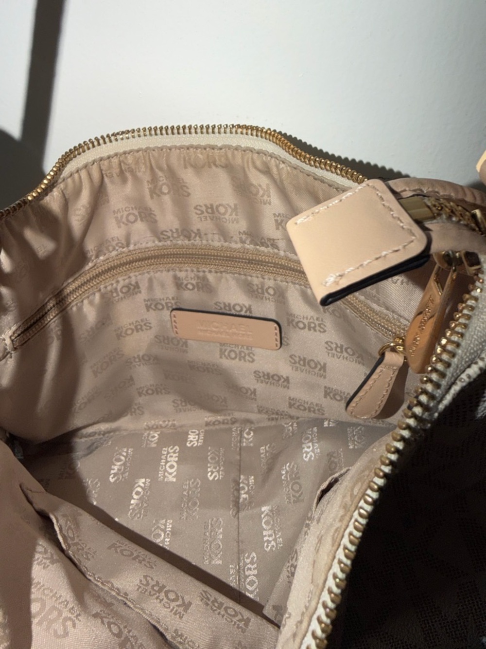 Michael Kors White and Beige MK Logo Shoulder Bag - Picture 4 of 4